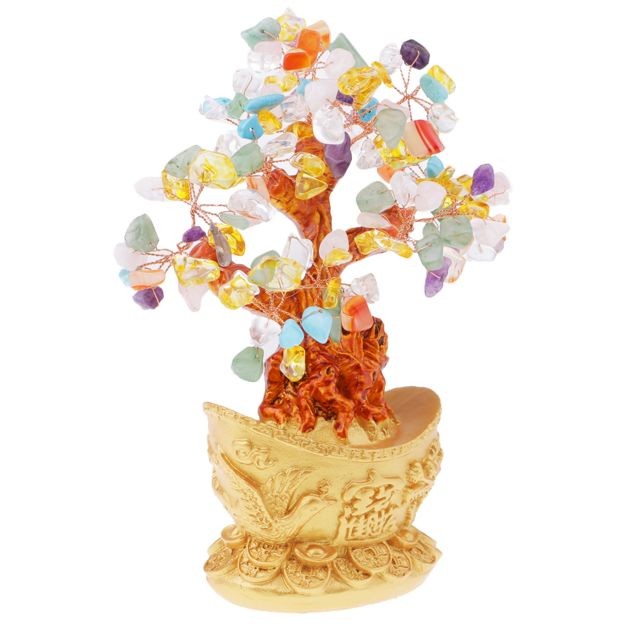 marque generique mini-argent de l'arbre de l'argent de bonsaï de style de feng shui apportent la chance de richesse multicolore