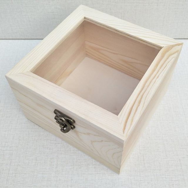 Caisse en bois couvercle en verre rangement boîte couvercle Coffret à Bijoux Boîte aux tiroirs 