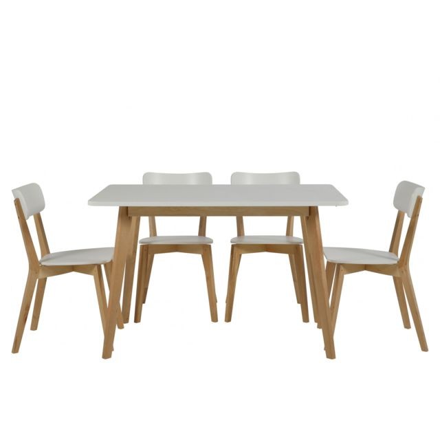 Mes Table à manger 120x80x76 cm décor blanc et naturel - MEHEEA