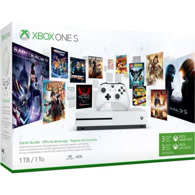 Microsoft - Console Xbox One S - 1 To + 3 mois Xbox Live Gold + 3 mois Xbox Game Pass - Blanc - Jeux et Consoles