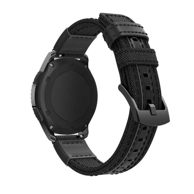 Accessoires bracelet connecté marque generique Bracelet en cuir véritable en toile noir pour votre Samsung Gear S3 Classic/S3 Frontier/Galaxy Watch 46mm