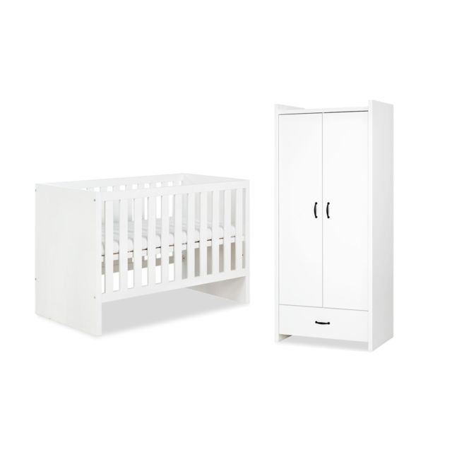 Klups - Lit bébé 60x120 et Amoire 2 portes LittleSky by Klups Amelia White - Blanc - Chambre complète