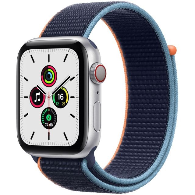Apple - Watch SE - GPS+Cellular - 44 - Alu Argent / Bracelet Deep Navy Sport Loop - Apple Watch Gps + cellular