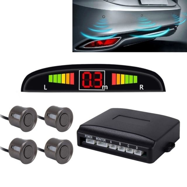 Wewoo -Radar de recul gris Système de de inversé de voiture Buzzer - Premium Quality 4 Capteurs de stationnement de de de avec écran LCD carbone Wewoo  - Assistant d'aide à la conduite et GPS