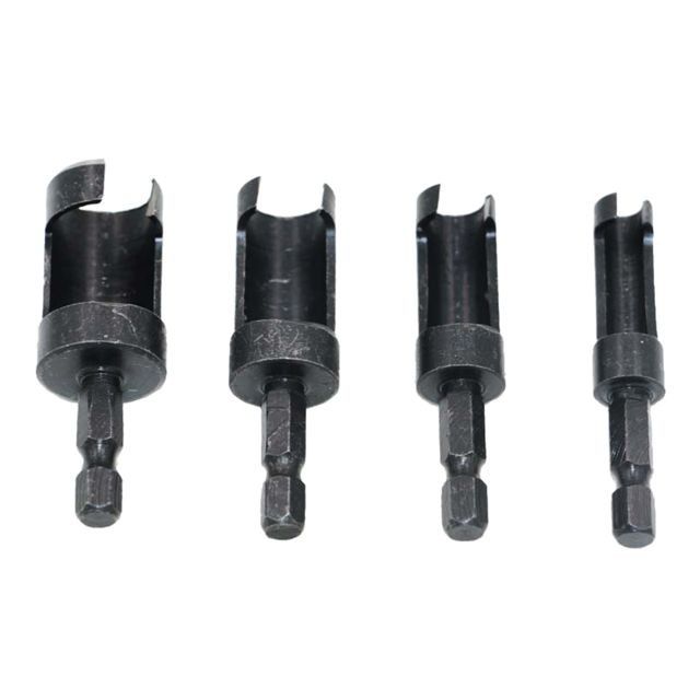 4PCS Wood Plug Trou Coupeur Drill Bits Set en acier au carbone hexagonal tige 6/10/13/16m 