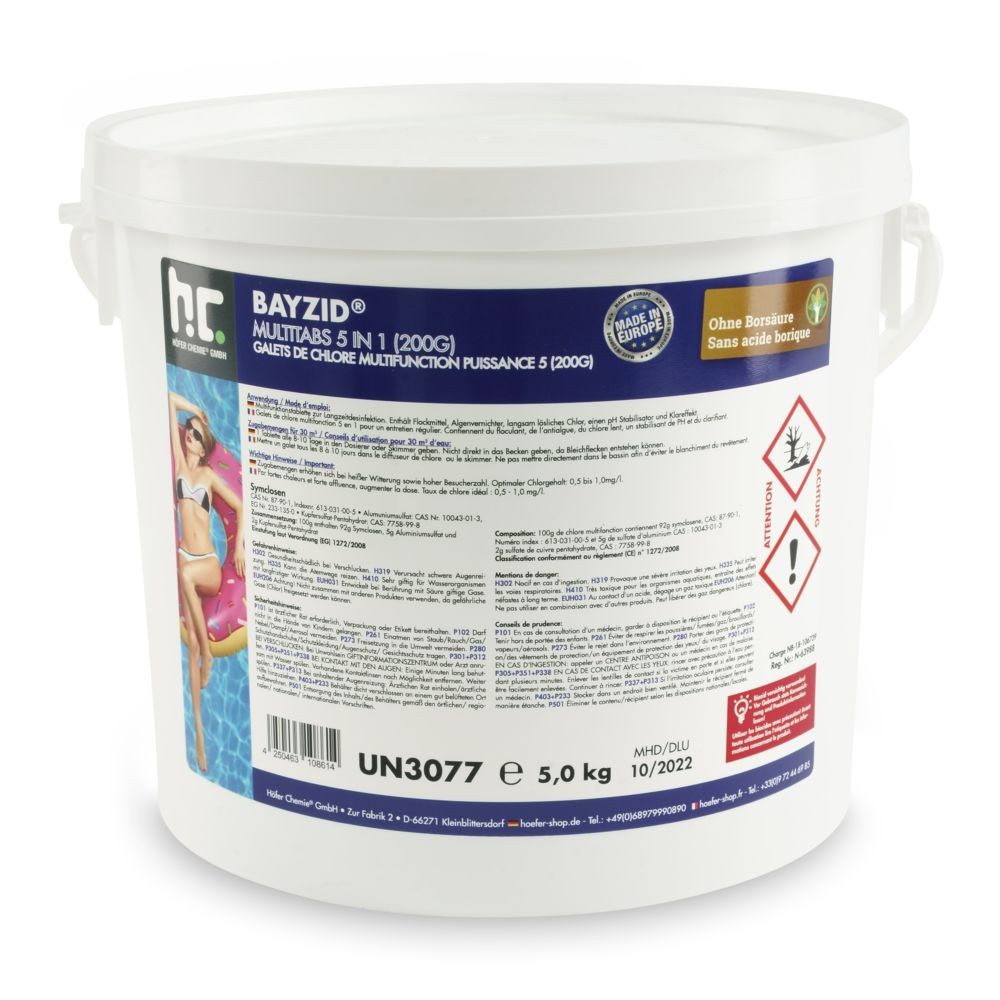 Hoefer Chemie 5 Kg Bayzid® Galets de chlore multifonction (200g) (1 x 5 kg)