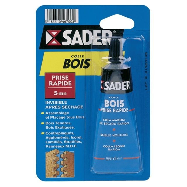 Sader - SADER - Colle à bois prise rapide - tube 55 ml - Mastic, silicone, joint Sader