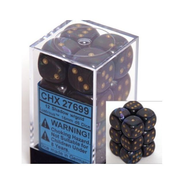 16mm Six Sided Die Block of Dice 12 Chessex Dice d6 Sets: Scarab Blue with Gold 