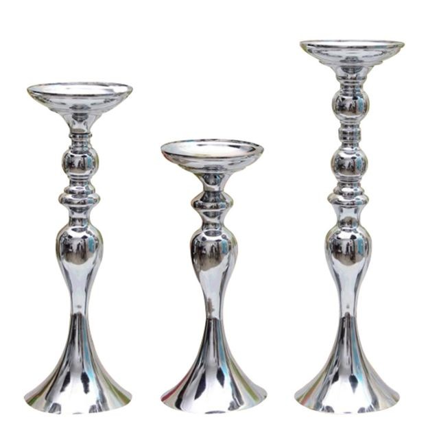 marque generique - long pied bougie en métal thé lumière porte bougeoir fleur vase argent-s - Bougeoirs, chandeliers