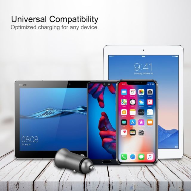 Autres accessoires smartphone Double Adaptateur Metal Allume Cigare USB pour Smartphone LG G5 Prise Double 2 Ports Voiture Chargeur Universel (ARGENT)
