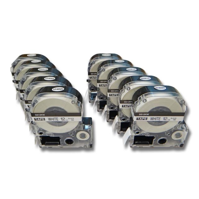 Vhbw - vhbw 10 x Cassettes à ruban 12mm pour Epson LabelWorks LW-1000P, LW-600P Remplace: LC-4WBN, SS12KW. Vhbw  - Cartouche d'encre Vhbw