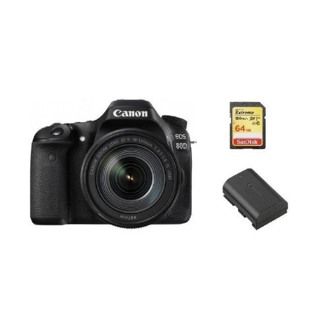 Canon - CANON EOS 80D KIT EF-S 18-135mm F3.5-5.6 IS USM + 64GB SD card + LP-E6N Battery Canon  - Reflex Numérique