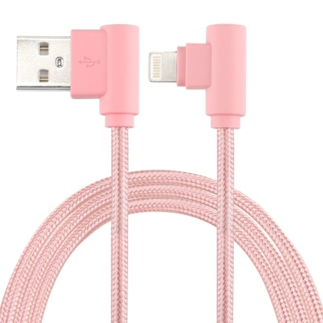 Wewoo - Câble rose pour iPhone X / 8 et 8 Plus / 7 7 Plus / 6 6 6 Plus 6 s Plus / iPad de chargement en nylon de 25 cm de style à Lightning de charge double coude, - Câble Lightning