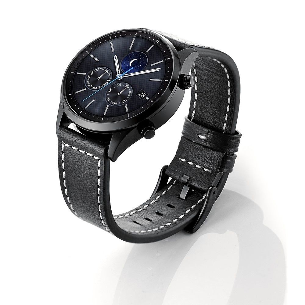 Accessoires bracelet connecté marque generique Bracelet en cuir véritable haute qualité noir pour votre Samsung Gear S3 Classic/S3 Frontier