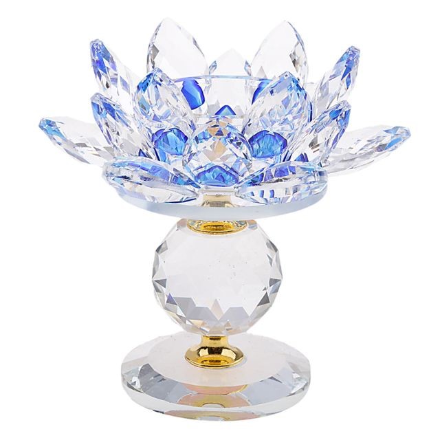 marque generique - cristal lotus fleur bougeoir photophore maison feng shui décor bleu marque generique  - Bougeoirs, chandeliers Bleu