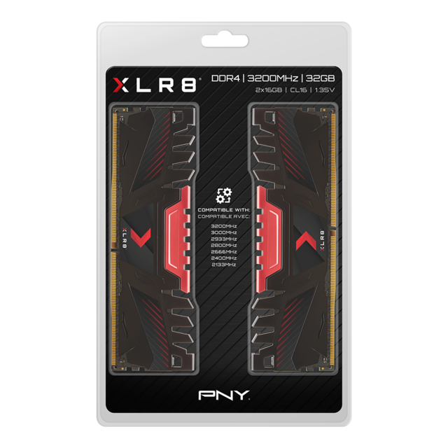 RAM PC PNY XLR8 - 2 x 8 Go - DDR4 3200 MHz - Noir/Rouge + Disque SSD CS2230 1To