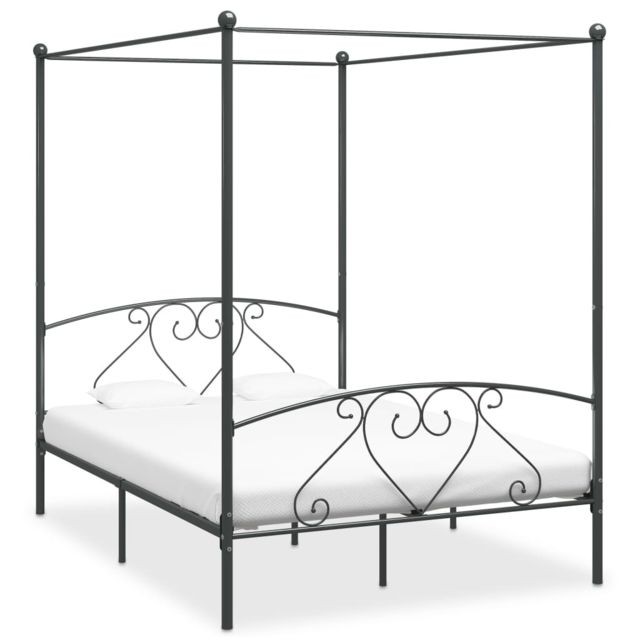 Vidaxl - vidaXL Cadre de lit à baldaquin Gris Métal 140 x 200 cm - Lit à baldaquin Cadres de lit