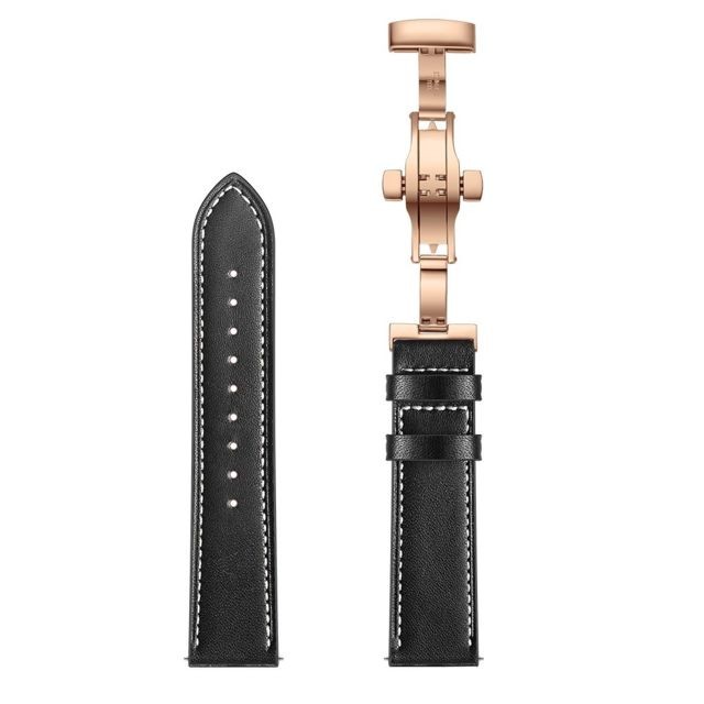 marque generique Bracelet en cuir véritable 22mm boucle papillon or rose/noir pour votre Huami Amazfit GTR 47mm