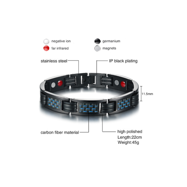 marque generique YP Select Bracelet magnétique en titane Element pour homme en fibre de carbone noir