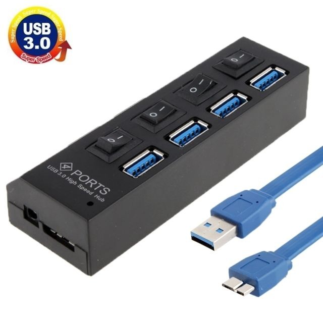 Hub Wewoo Hub USB 3.0 noir 4 Ports USB 3.0 HUB, Super Vitesse 5 Gbps, Plug and Play, Support 1 To