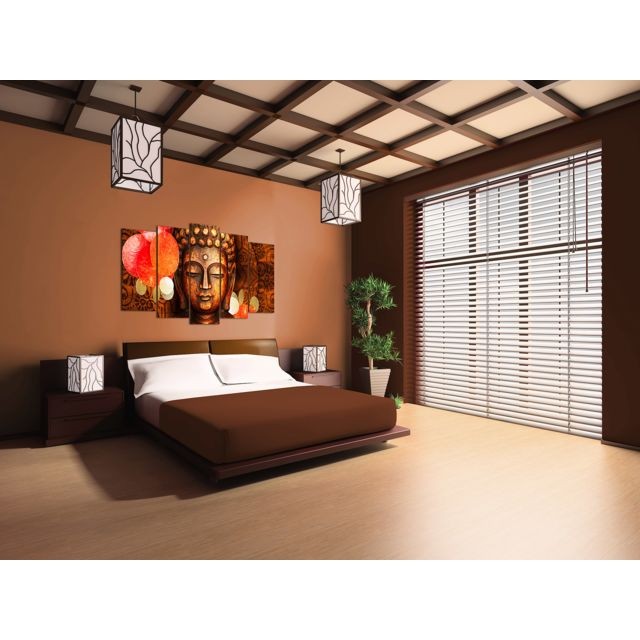 Dekoarte Dekoarte 407 - Tableau moderne sur toile monté sur cadre en bois 5 pièces, style zen - feng shui bouddha effet bois, 150x80cm