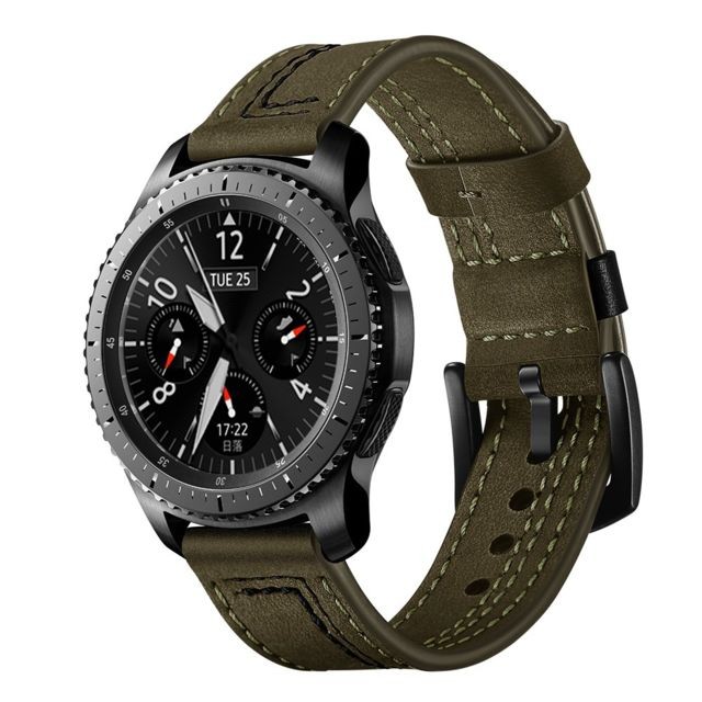 marque generique - Bracelet en cuir véritable vert pour votre Xiaomi Huami Watch Moto 360/Samsung Gear S3 Frontier/S3 Classic marque generique  - Samsung gear s3 frontier
