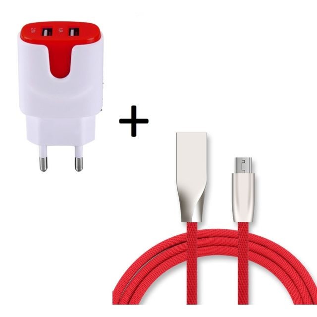 Shot - Pack Chargeur Micro-USB pour SAMSUNG Galaxy Tab A (Cable Fast Charge + Double Prise Secteur Couleur USB) Android Shot  - Chargeur secteur téléphone