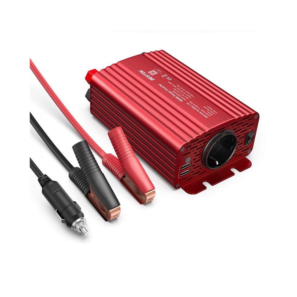 Bestek Bloc Onduleur Multiprise Protégé Mixte 250 Volts et USB 5 Volts sur Allume-Cigare 500 Watts
