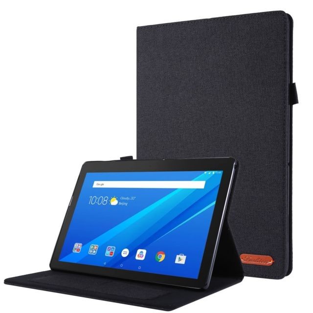 Housse, étui tablette Generic Etui en PU texture de tissu avec support et porte-cartes noir pour votre Lenovo Tab E10