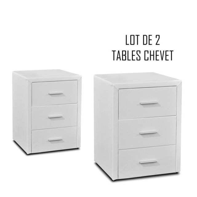 Meubler Design - Table chevet 3 tiroirs Kasi Lot de 2 blanc - Table de chevet Chevet