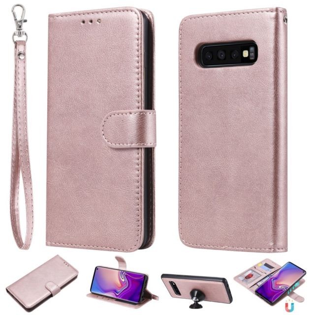 marque generique - Etui en PU magnétique détachable 2-en-1 avec support or rose pour votre Samsung Galaxy S10 marque generique  - Accessoire Smartphone