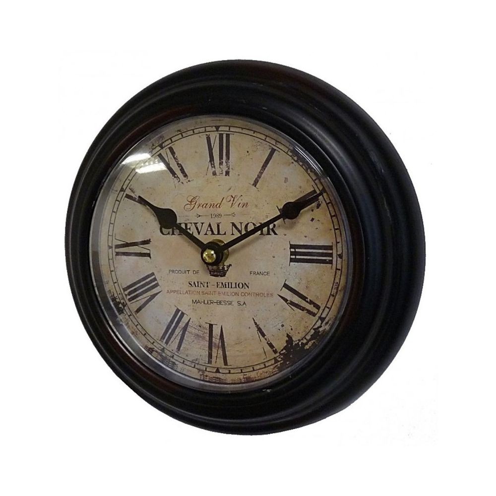 Horloges, pendules L'Héritier Du Temps Horloge Murale en Fer Noir avec Vitre en Plexiglass Pendule de Cuisine Cheval Noir Saint Emilion 4x21x21cm
