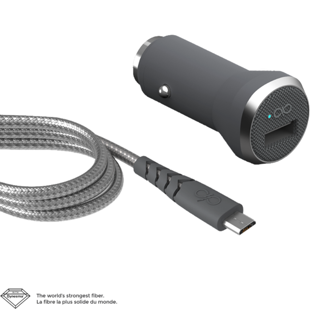 Force Power - Chargeur Voiture Fast & Smart 1 port USB 2.4A + câble renforcé Micro USB 1.2m - Charge Rapide et intelligente - Accessoire Photo et Vidéo