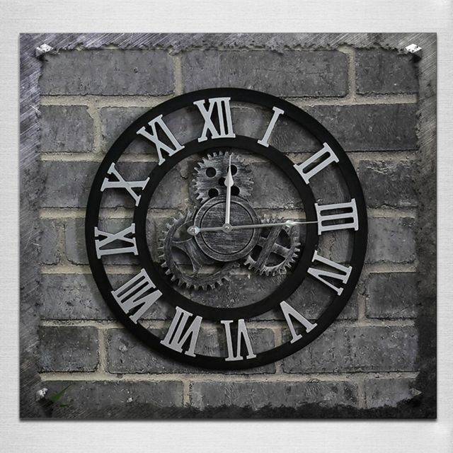 Horloges, pendules Wewoo Horloge murale argent Originalité American Style Industriel Bois Vintage Old Gear