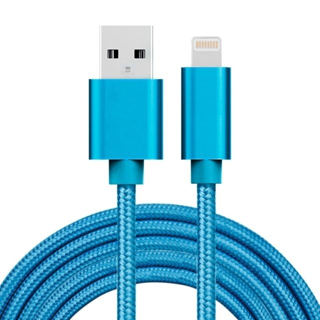 Wewoo - Câble bleu pour iPhone X / 8 & 8 Plus / 7 & 7 Plus / 6 & 6s & 6 Plus & 6s Plus / iPad 2m 3A style métallique tissé tête Lightning à de données / chargeur USB, Wewoo  - Câble Lightning Wewoo