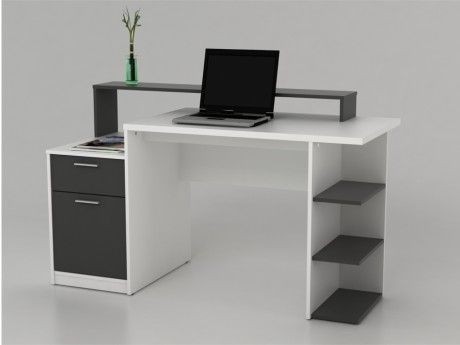 Vente-Unique - Bureau avec rangements ZACHARIE - Blanc et gris - Mobilier de bureau Bois foncé, blanc