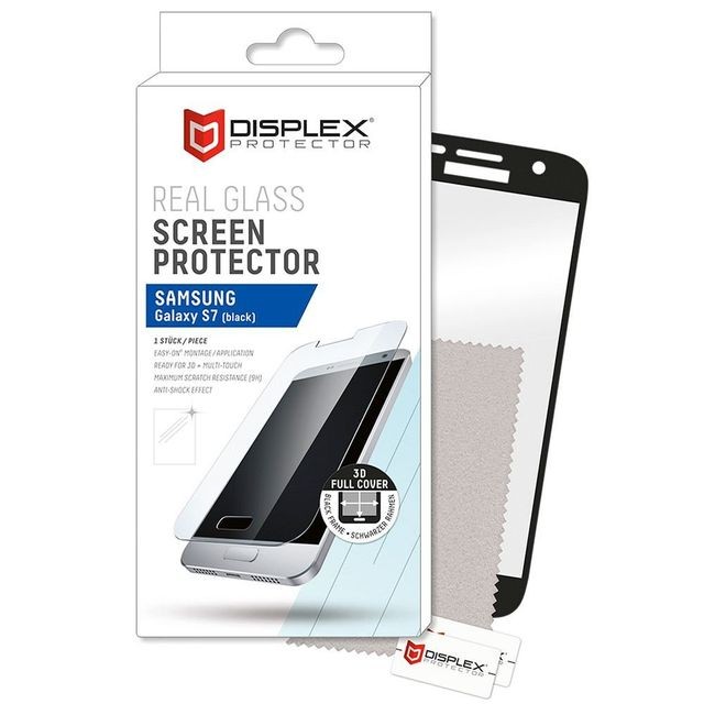 Protection écran tablette Displex Displex Verre trempé Easy-On Full Screen for Galaxy S7 noir