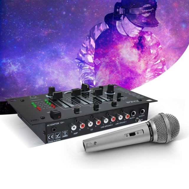 Ibiza Sound - Table de mixage IBIZA SOUND MIX-800 3 voies 5 entrées + Microphone à main silver - Equipement DJ