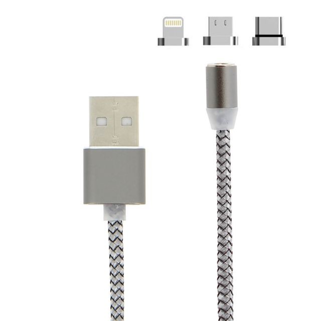 Avizar - Câble USB vers iPhone iPad iPod/USB-C/Micro-USB Magnétique Charge Synchro Argent - Câble Lightning