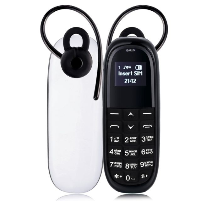 Wewoo - Mini Telephone portable blanc + noir Mini Téléphone Mobile, Clavier Russe, Mains Libres Bluetooth Dialer Headphone, MTK6261DA, Anti-Perdu, SIM Unique, Réseau: 2G + - Téléphone Portable