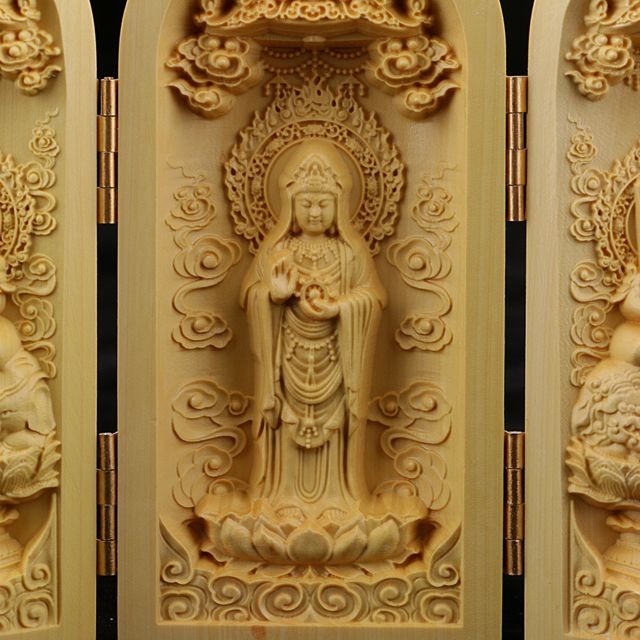 Objets déco Statue de bouddha sculpté casier boîte sculpture décoration en bois de buis style-5
