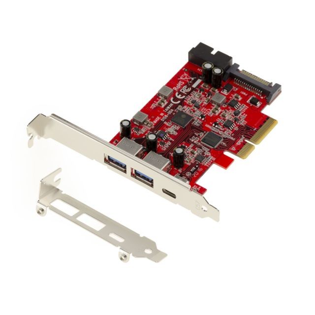 Kalea-Informatique - Carte PCIe 2 ports USB 3.1 type A + 1 port USB 3.1 type C + 1 port interne 19 pin USB 3.0. Equerres High et Low Profile - Carte Contrôleur