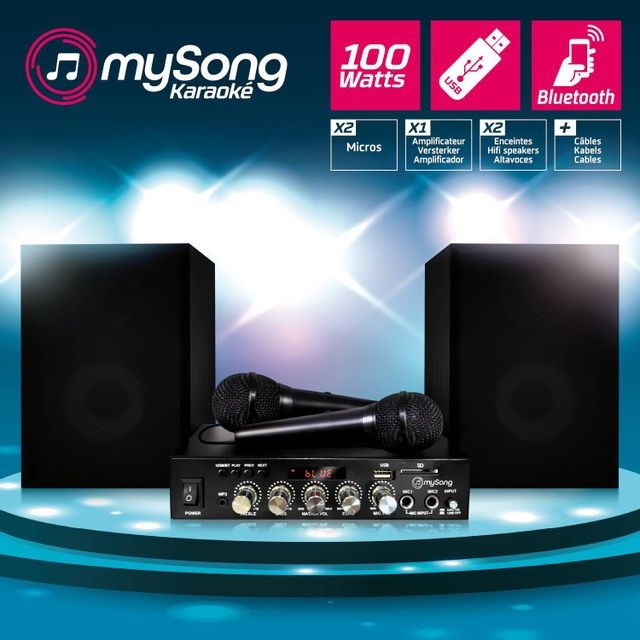 Mydj - Ensemble Karaoké 2 Enceintes 4"" 2 voies + Amplificateur USB/BT 2x50W + 2 Micros MY SONG - Packs sonorisation
