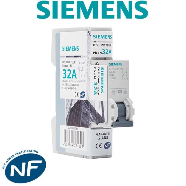 Siemens - Siemens - Disjoncteur électrique phase + neutre 32A Siemens  - Coupe-circuits et disjoncteurs Siemens