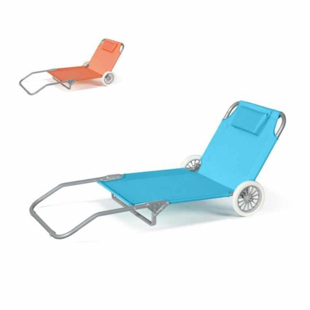 Beach And Garden Design - Lit de plage pliant bain de soleil transat piscine portable roues Banana, Couleur: Turquoise - Transats, chaises longues