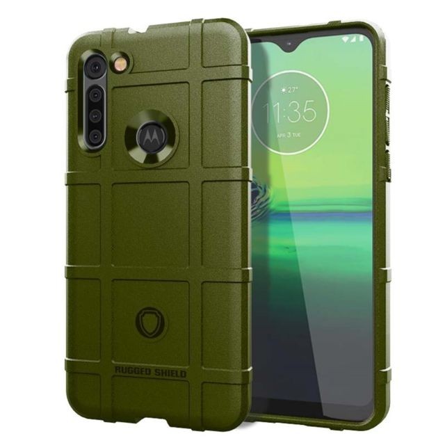 Generic - Coque en TPU texture de grille carrée anti-choc épaissir vert armé pour votre Motorola Moto G8 Generic  - Accessoire Smartphone