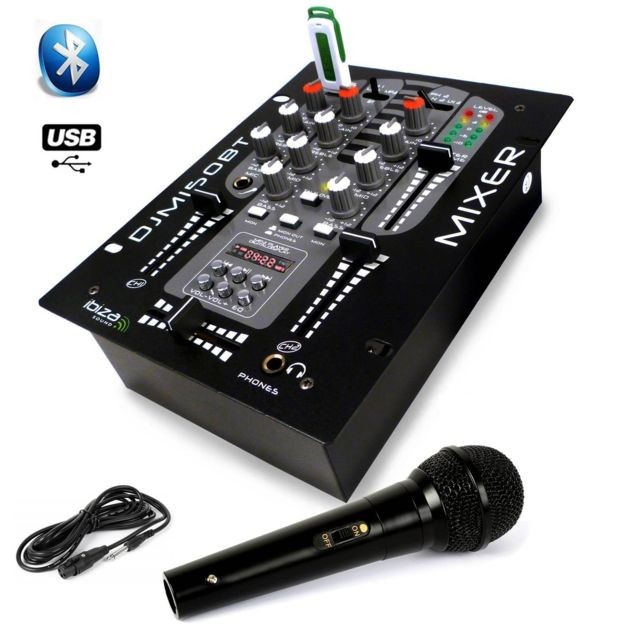 Ibiza Sound - Table de mixage USB Bluetooth 2 voies / 5 canaux DJM-150-USB-BT + Micro Dynalique DJ - Tables de mixage