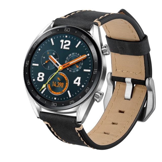 Accessoires bracelet connecté marque generique Bracelet en cuir véritable noir pour votre Huawei Watch GT/Watch 2/Watch Magic