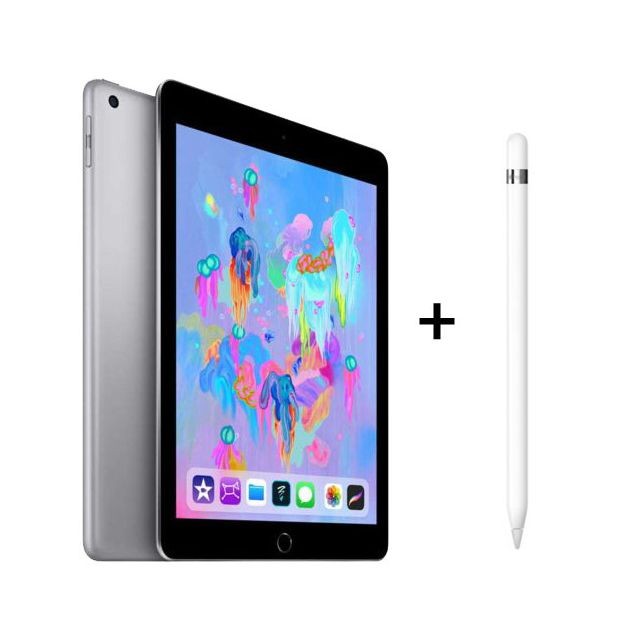 Apple - iPad 2018 - 32 Go - WiFi - MR7F2NF/A - Gris Sidéral + Pencil 1ère génération - MK0C2ZM/A - Tablette tactile