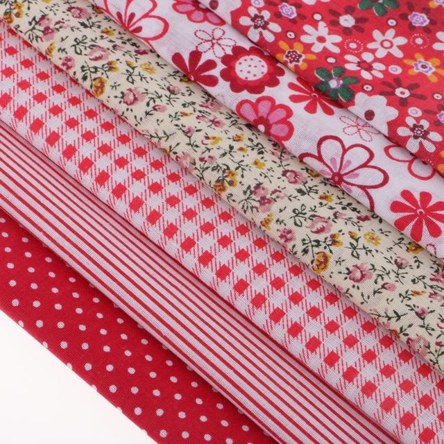 marque generique 6pcs patchwork de tissu de coton d'impression pour bricolage couture vintage rouge floral
